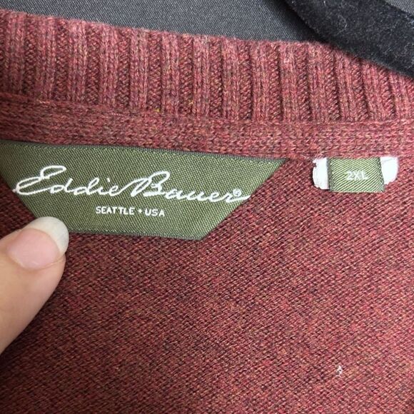 Eddie Bauer Men's Maroon Cashmere Blend V-Neck Pullover Sweater Old Money - 2XL - Picture 6 of 7